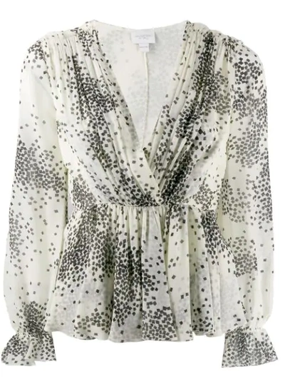 Giambattista Valli Square-print Ruffled Silk Blouse In White