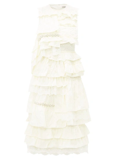 Moncler Lace-trimmed Broderie-anglaise Ruffled Dress In Ecru