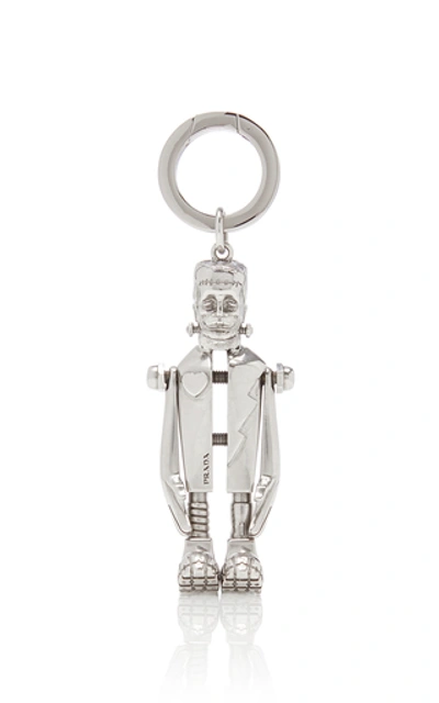 Prada Men's Metal Bolt Frankenstein Keychain In Silver