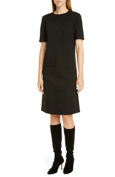 Lafayette 148 Jacintha Punto Milano Sheath Dress W/ Tonal Stitching In Black