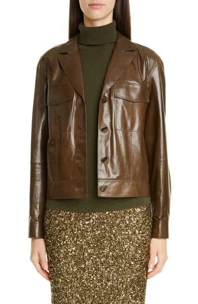 Lafayette 148 Peter Lacquered Lambskin Leather Button-front Jacket In Pine