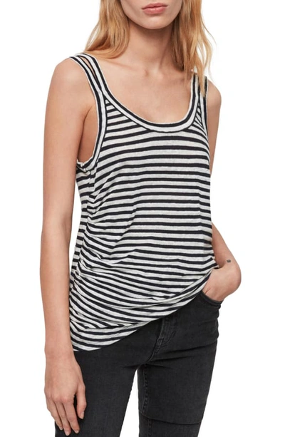 Allsaints Tina Striped Ruched Tank In Chalk/ Ink Blue