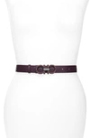 Ferragamo Double Gancio Crystal Buckle Leather Belt In Blackberry