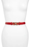 Ferragamo Gancini Logo Embossed Leather Belt In Lipstick Red/silver