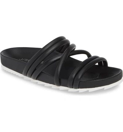 Jslides Tess Strappy Slide Sandal In Black Leather