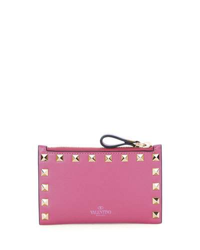 Valentino Garavani Rockstud Leather Flap Coin/card Case, Pink | ModeSens