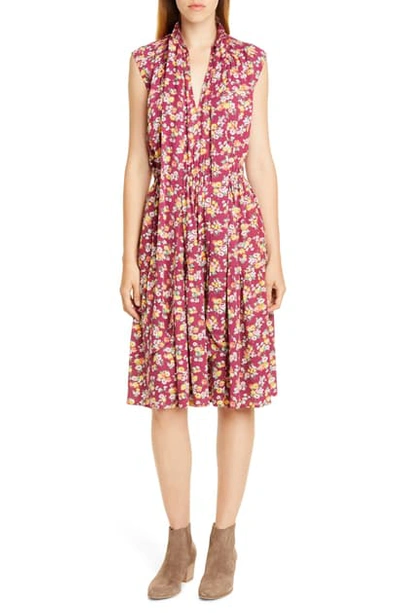 Polo Ralph Lauren Tie Neck Floral Silk Dress In Burgundy | ModeSens