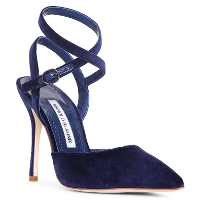 Manolo Blahnik Tidra Multi Strap Velvet Sandal In Blue