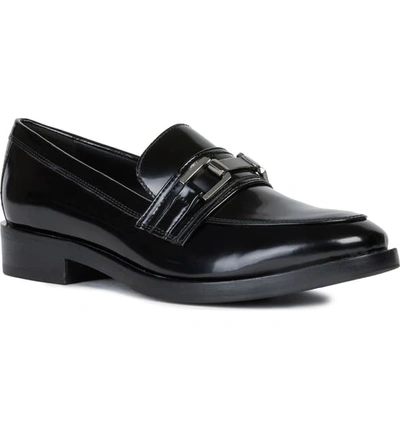 Geox Brogue Loafer In Black Nappa Leather