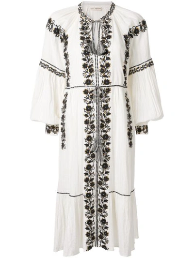 Ulla Johnson Vanita Embellished Long Sleeve Midi Dress In White