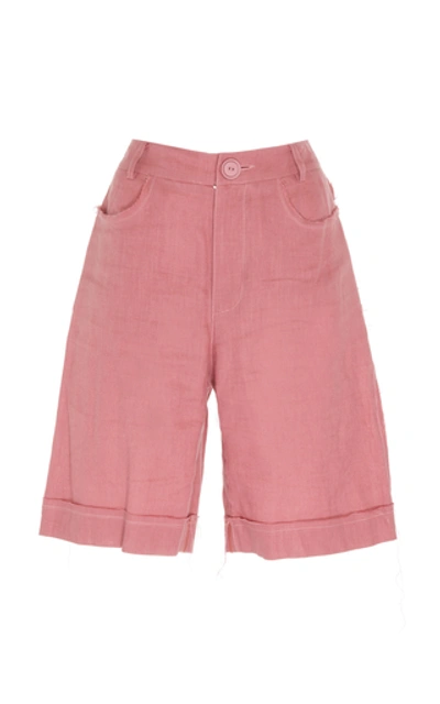 Albus Lumen Lumen Distressed Linen Shorts In Pink