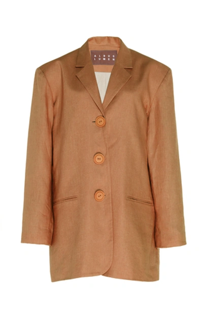 Albus Lumen Manus Oversized Linen Blazer In Brown