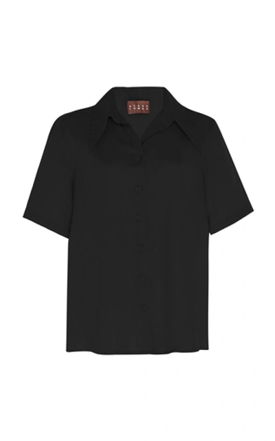 Albus Lumen Agaso Short Sleeve Linen Shirt In Black