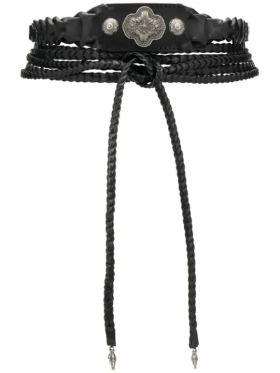 Etro Embellished Leather Waist Belt In Black