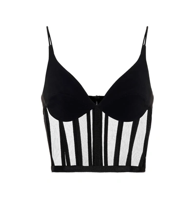 David Koma Tulle-trimmed Stretch-crepe Bustier Top In Black