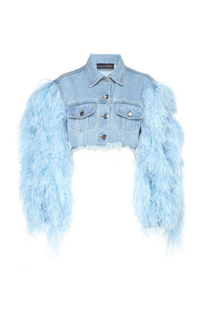 David Koma Women's Feather-sleeve Cropped Denim Jacket In