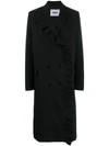 Msgm Double Breasted Ruffle Coat In Black