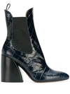 Chloé Wave 90 Embossed Ankle Boots In Blue