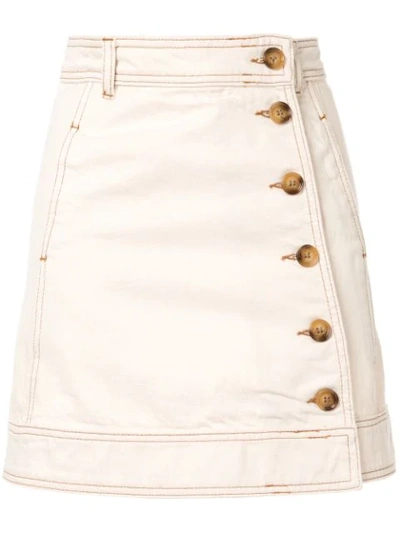 Ganni Side Button Skirt In White