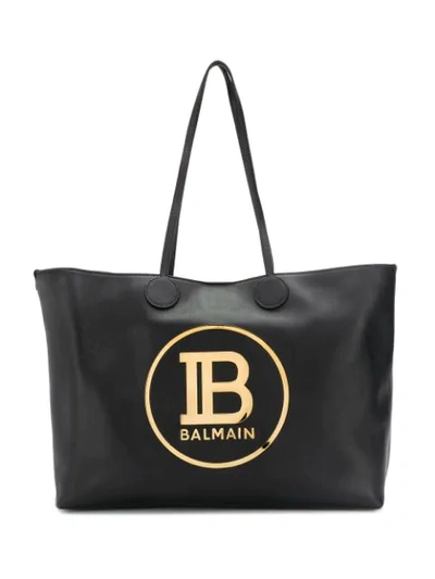 Balmain Smooth Medium Shopping Tote Bag In Black