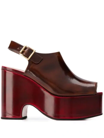 Marni Two-tone Glossed-leather Platform Sandals In Brown