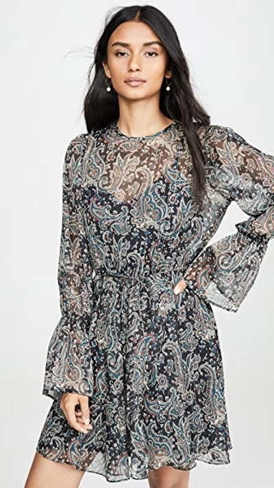 Joie Manning Sheer Paisley Popover Flare Dress In Caviar