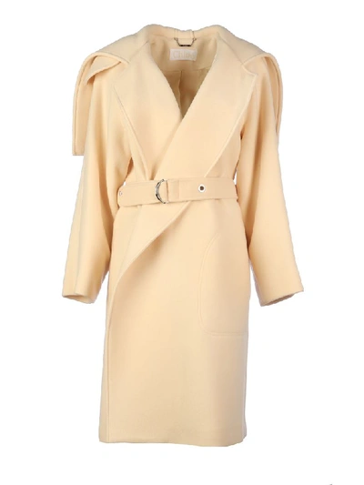 Chloé Wool Coat With Belt In T Seed Pearl Beige