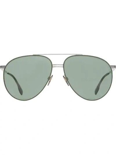 Burberry Top Bar Detail Pilot Sunglasses In Gunmetal/dark Green