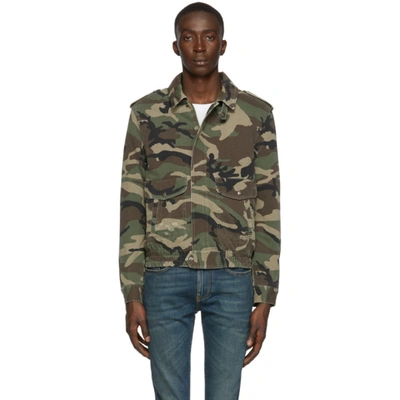 Saint Laurent Shearling-lined Camouflage-print Cotton-twill Jacket In Green