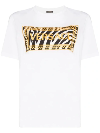 Versace Vintage Logo Zebra Print T-shirt In White