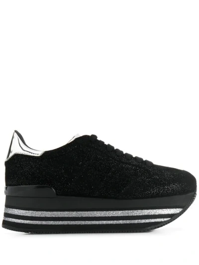 Hogan Glittered Flatform Sneakers In Black