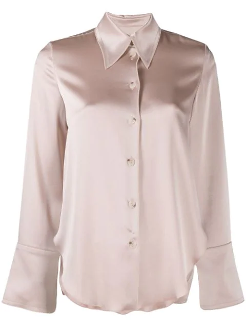 Nanushka Mandine Blush Satin Shirt In Pink | ModeSens