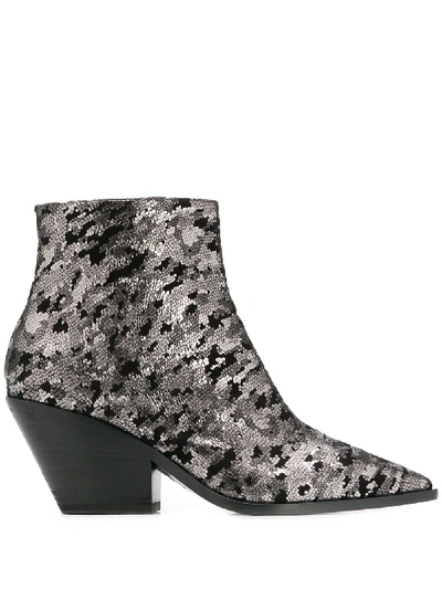 Casadei Ankle Boots In Animal-effect Metallic Suede In Silver