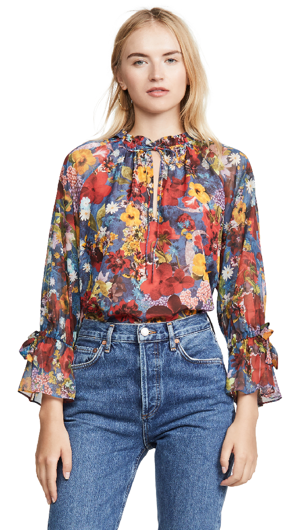 Alice And Olivia Alice + Olivia Julius Bell-sleeve Floral Tunic Top In ...