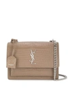 Saint Laurent Medium Sunset Croc-embossed Leather Shoulder Bag In Dusty Grey