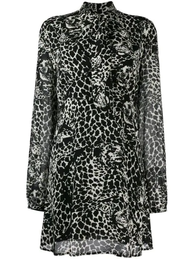 Saint Laurent Short Dress With Leo Print In Black