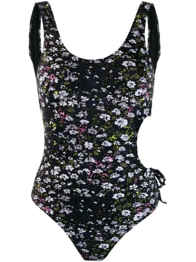 Ganni Cut Out Floral Swimsuit In 99 Black