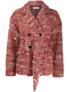 Ulla Johnson Dillon Belted Tweed Jacket In Red