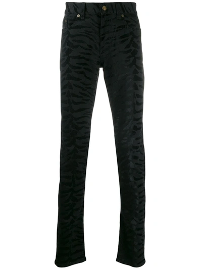 Saint Laurent Zebra Printed Skinny Jeans In Nero.