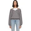 Alexander Wang T Alexanderwang.t Grey And White Cropped Bi-layer V-neck Sweater In Light Gray