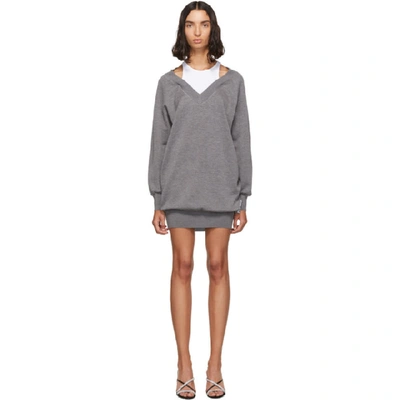 Alexander Wang T Alexanderwang.t Grey And White Bi-layer Sweater Dress In 952 Gry/wht