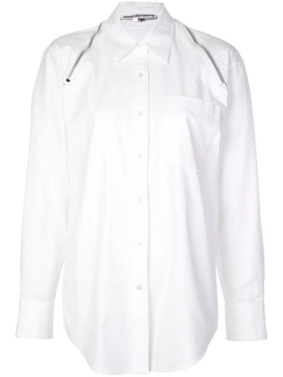 Alexander Wang Button Down With Shoulder Zipper Detail In White