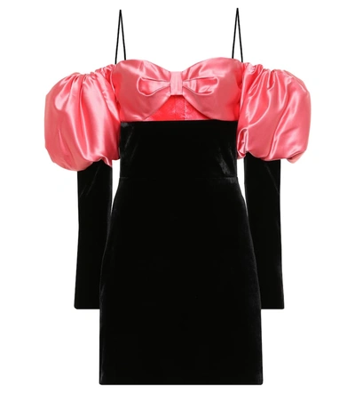 Rasario Velvet And Satin Minidress In Black & Pink