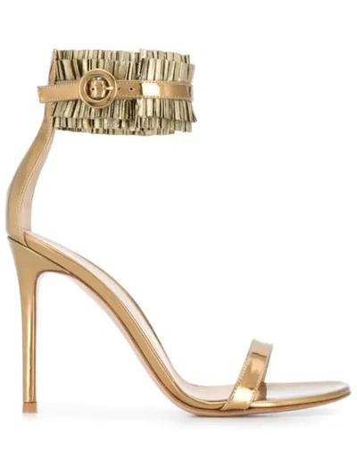 Gianvito Rossi Ruffle Ankle Strap Heels In Gold