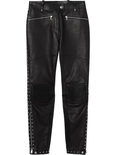 Burberry Zip Detail Studded Leather Trousers In Schwarz