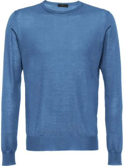 Prada Soft Cashmere Crew-neck Sweater In Blue