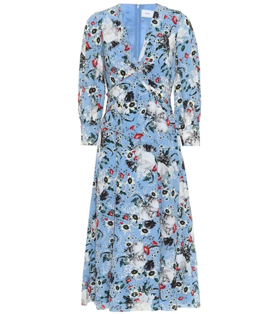 Erdem Elaina Floral Silk Midi Dress In Blue