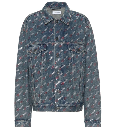 Balenciaga Embellished Denim Jacket In Blue