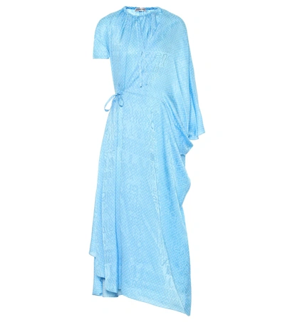 Balenciaga Polka-dot Silk Midi Dress In Blue