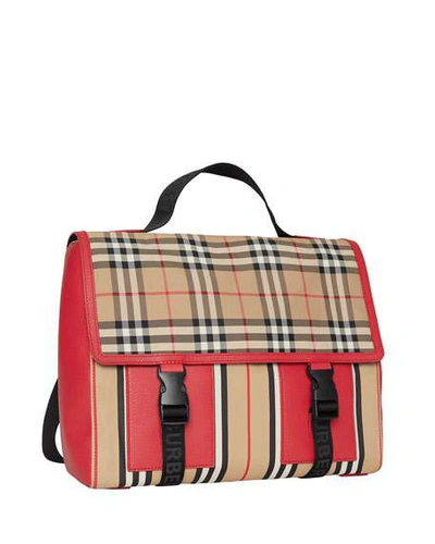 Burberry Kid's Check & Icon Stripe Backpack In Red